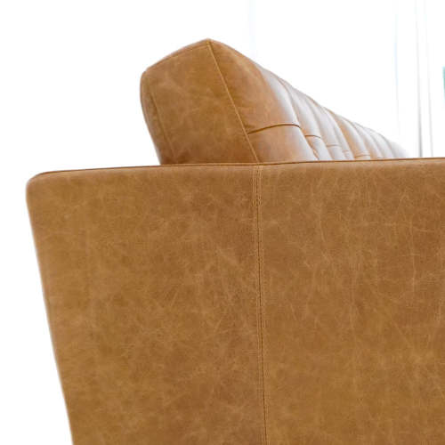 Christopher MCM Leather Power Reclining Sofa 93" – Mid-Century Modern Recliner Couch side view detail in genuine leather.