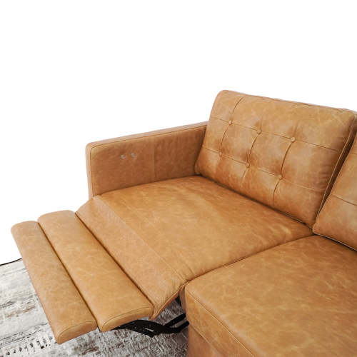 Christopher MCM Leather Power Reclining Sofa 93" – Mid-Century Modern Recliner Couch close-up showing reclining mechanism.