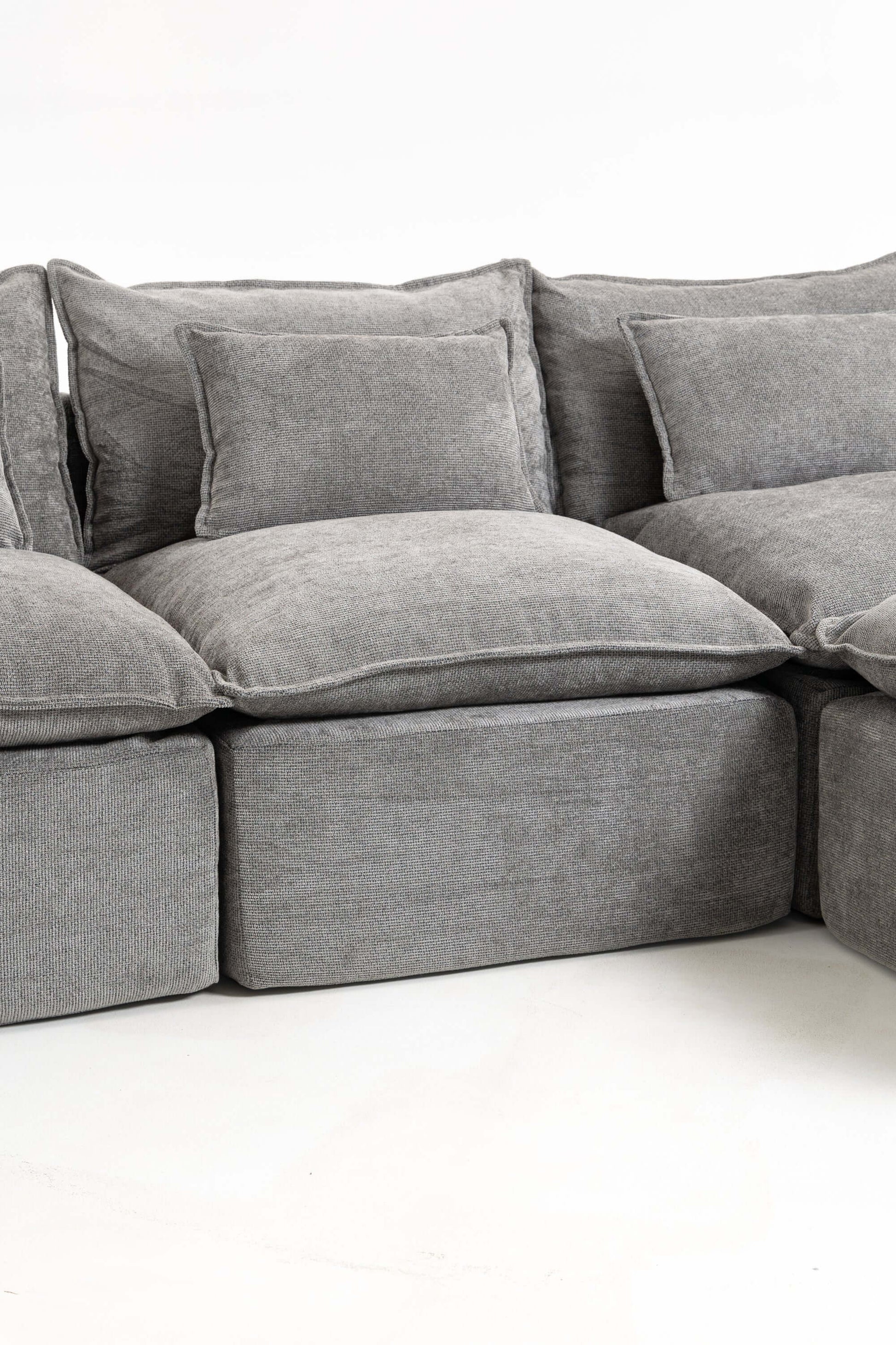 Cloud Oversized Modular Sectional Sofa with Ottoman – 102.3” Velvet Deep Seat Couch in gray plush upholstery.