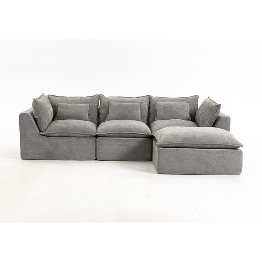 Cloud Oversized Modular Sectional Sofa with Ottoman – 102.3” Velvet Deep Seat Couch in gray fabric