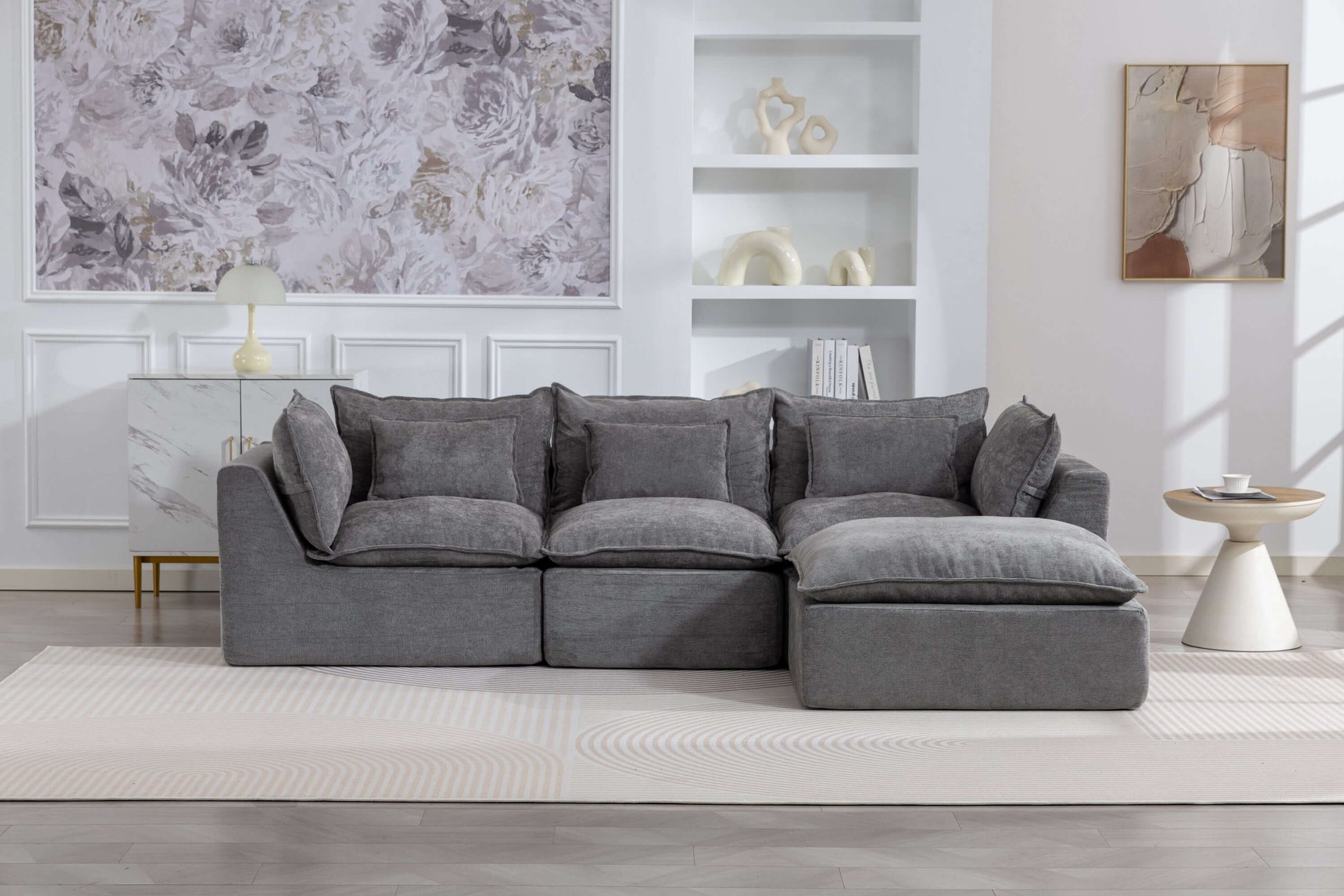 Cloud Oversized Modular Sectional Sofa with Ottoman – 102.3” Velvet Deep Seat Couch in a stylish living room