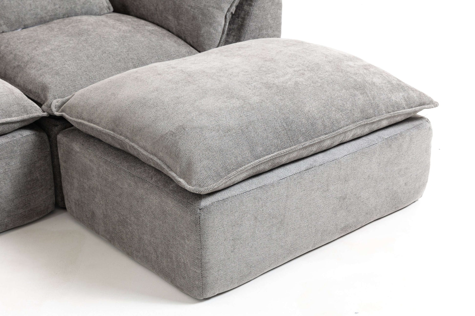 Cloud Oversized Modular Sectional Sofa with Ottoman – 102.3” Velvet Deep Seat Couch with plush gray ottoman.