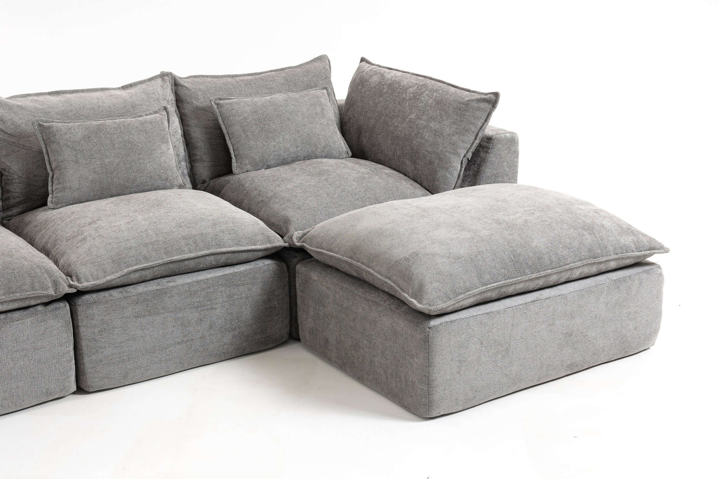 Cloud Oversized Modular Sectional Sofa with Ottoman – 102.3” Velvet Deep Seat Couch in plush gray upholstery.