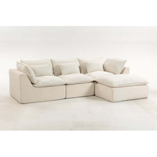 Cloud Oversized Modular Sectional Sofa with Ottoman – 102.3” Velvet Deep Seat Couch, plush and inviting design in neutral color.