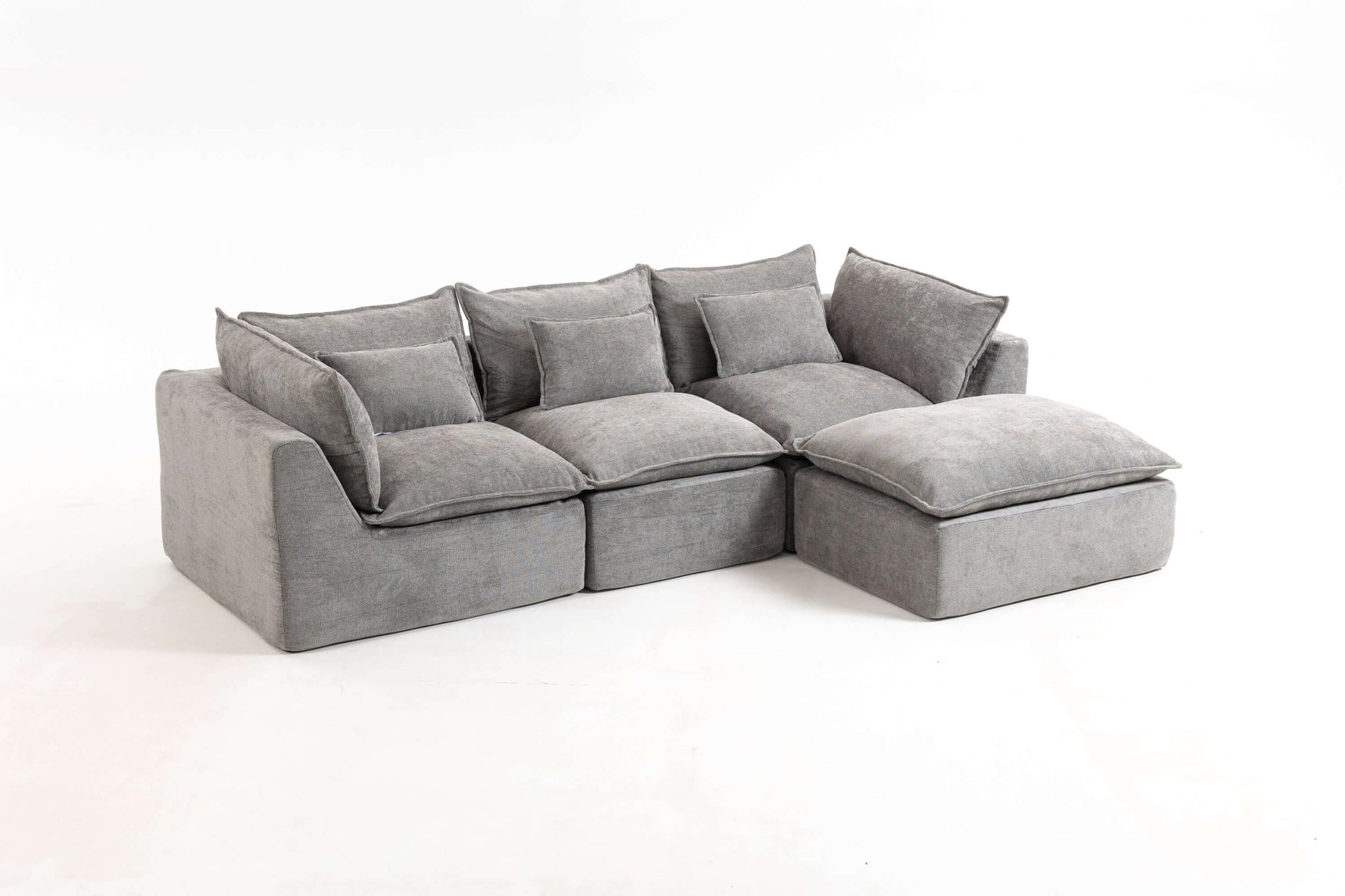 Cloud Oversized Modular Sectional Sofa with Ottoman – 102.3” Velvet Deep Seat Couch in grey.