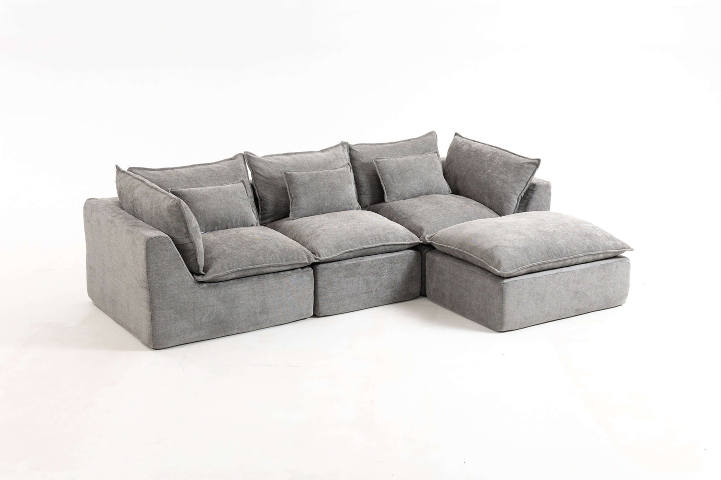 Cloud Oversized Modular Sectional Sofa with Ottoman – 102.3” Velvet Deep Seat Couch in grey.