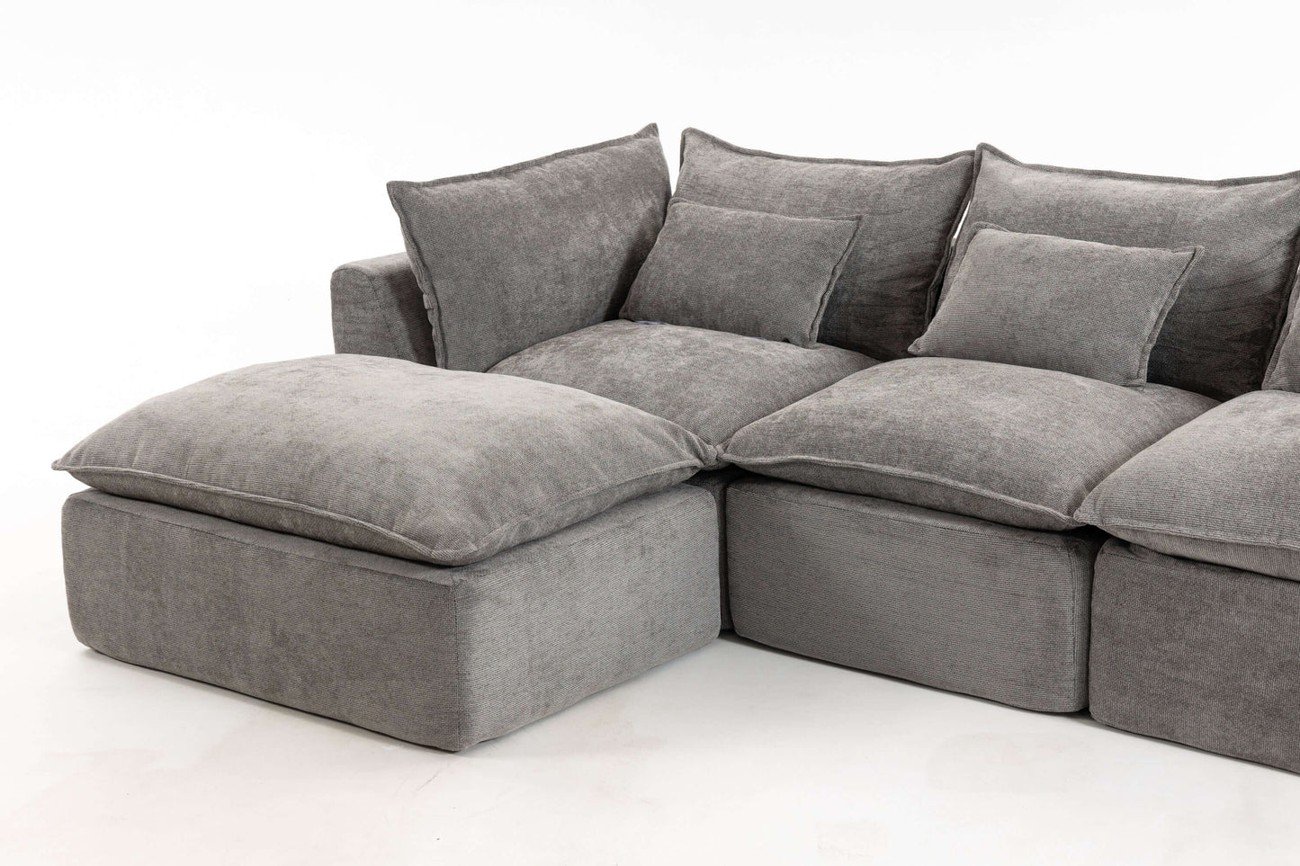 Cloud Oversized Modular Sectional Sofa with Ottoman – 102.3” Velvet Deep Seat Couch in cozy gray upholstery.