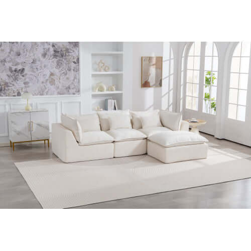 Cloud Oversized Modular Sectional Sofa with Ottoman – 102.3” Velvet Deep Seat Couch in a stylish living room setting.