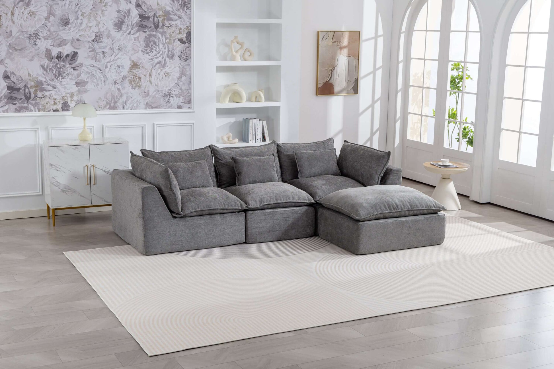 Cloud Oversized Modular Sectional Sofa with Ottoman – 102.3” Velvet Deep Seat Couch in a stylish living room.