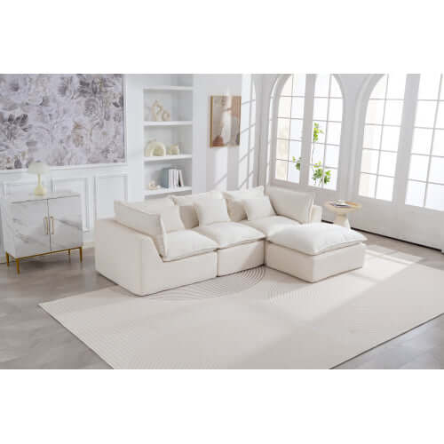 Cloud Oversized Modular Sectional Sofa with Ottoman – 102.3” Velvet Deep Seat Couch in a bright living room setting.