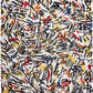 White Abstract Non Skid Area Rug | 9' x 13' with bold abstract design in vibrant colors on a white background.