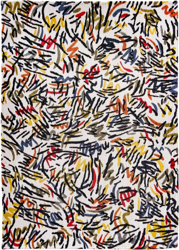 White Abstract Non Skid Area Rug | 9' x 13' with bold abstract design in vibrant colors on a white background.