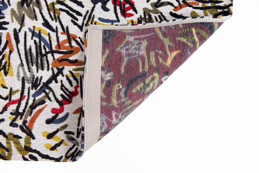 White Abstract Non Skid Area Rug | 9' x 13' showing the detailed texture and reverse side.
