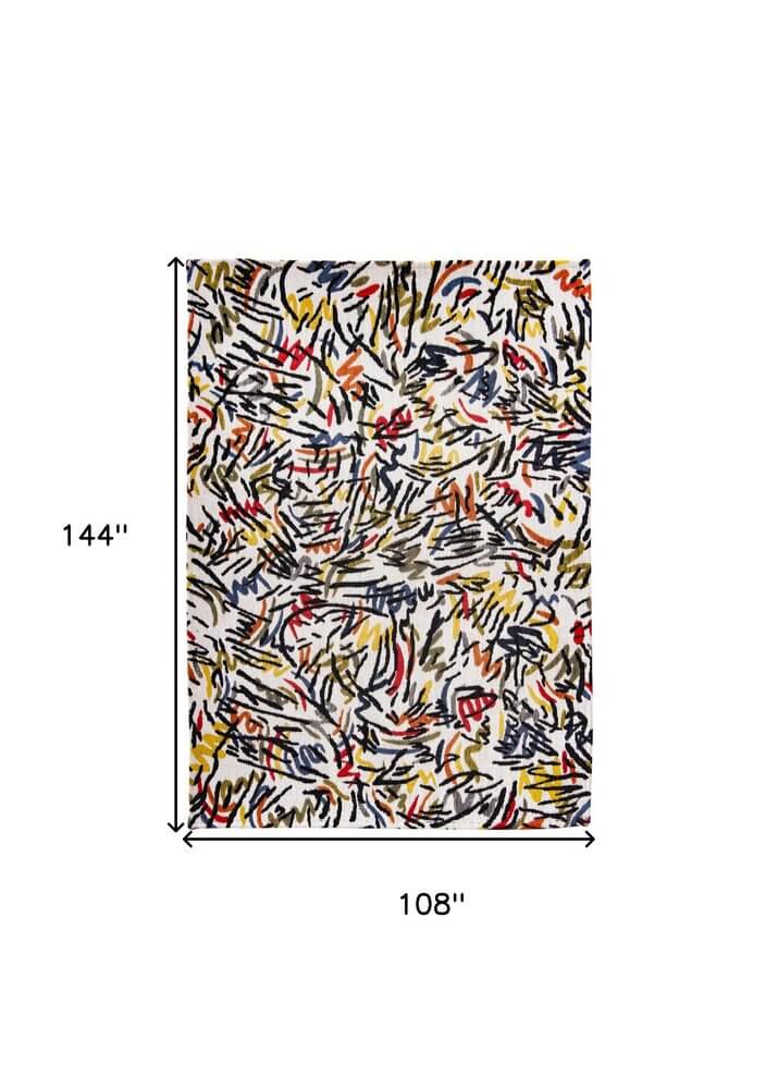 White Abstract Non Skid Area Rug | 9' x 13'. Contemporary design with bold abstract patterns and non-skid functionality.