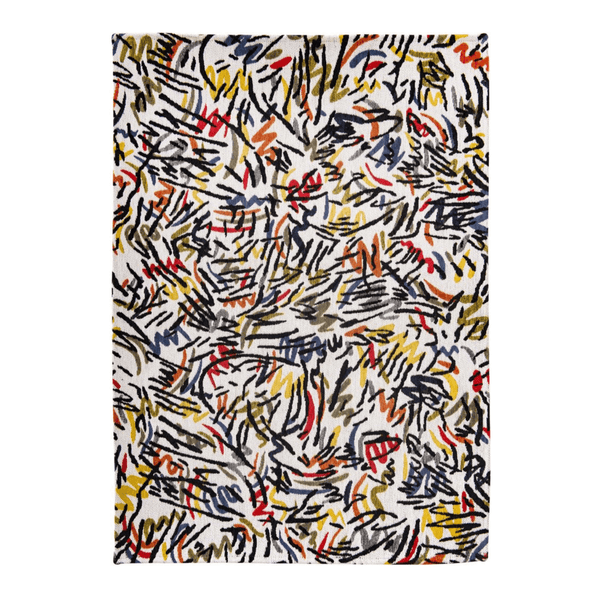 White Abstract Non Skid Area Rug | 9' x 13' with bold contemporary design and vibrant colors.