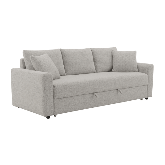 Connie Beige Boucle Sleeper Sectional Sofa – 89” Pull-Out Sofa Bed with Pillows