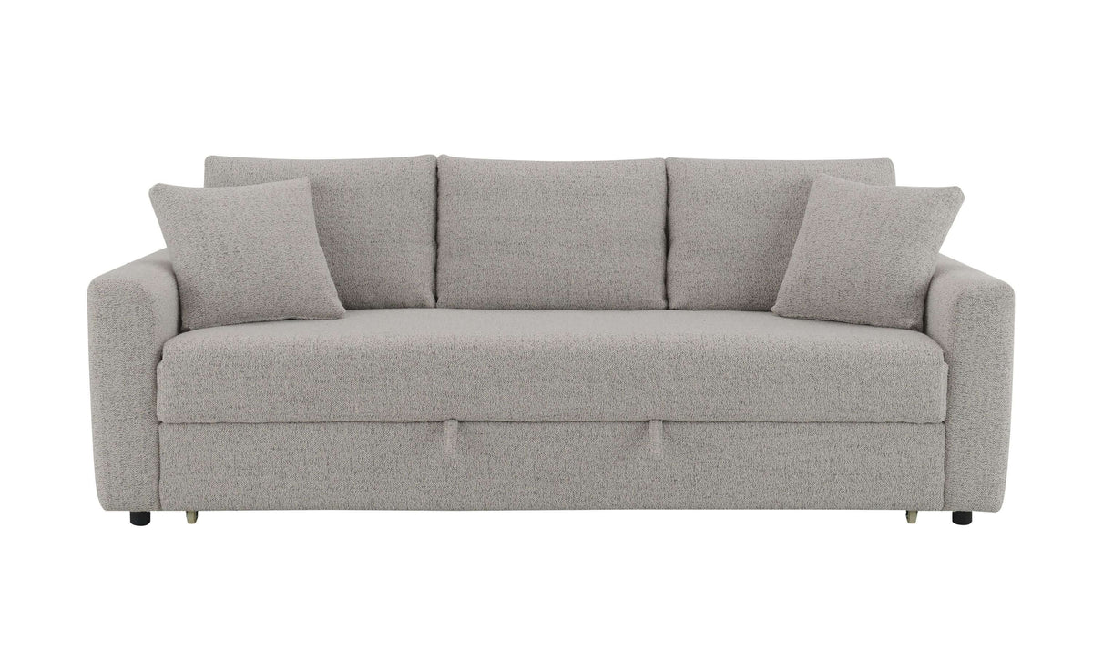 Connie Beige Boucle Sleeper Sectional Sofa – 89” Pull-Out Sofa Bed with Pillows in cozy boucle fabric.