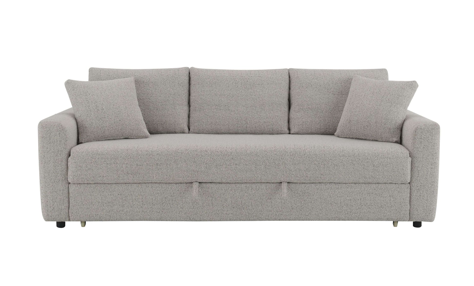 Connie Beige Boucle Sleeper Sectional Sofa – 89” Pull-Out Sofa Bed with Pillows in cozy boucle fabric.