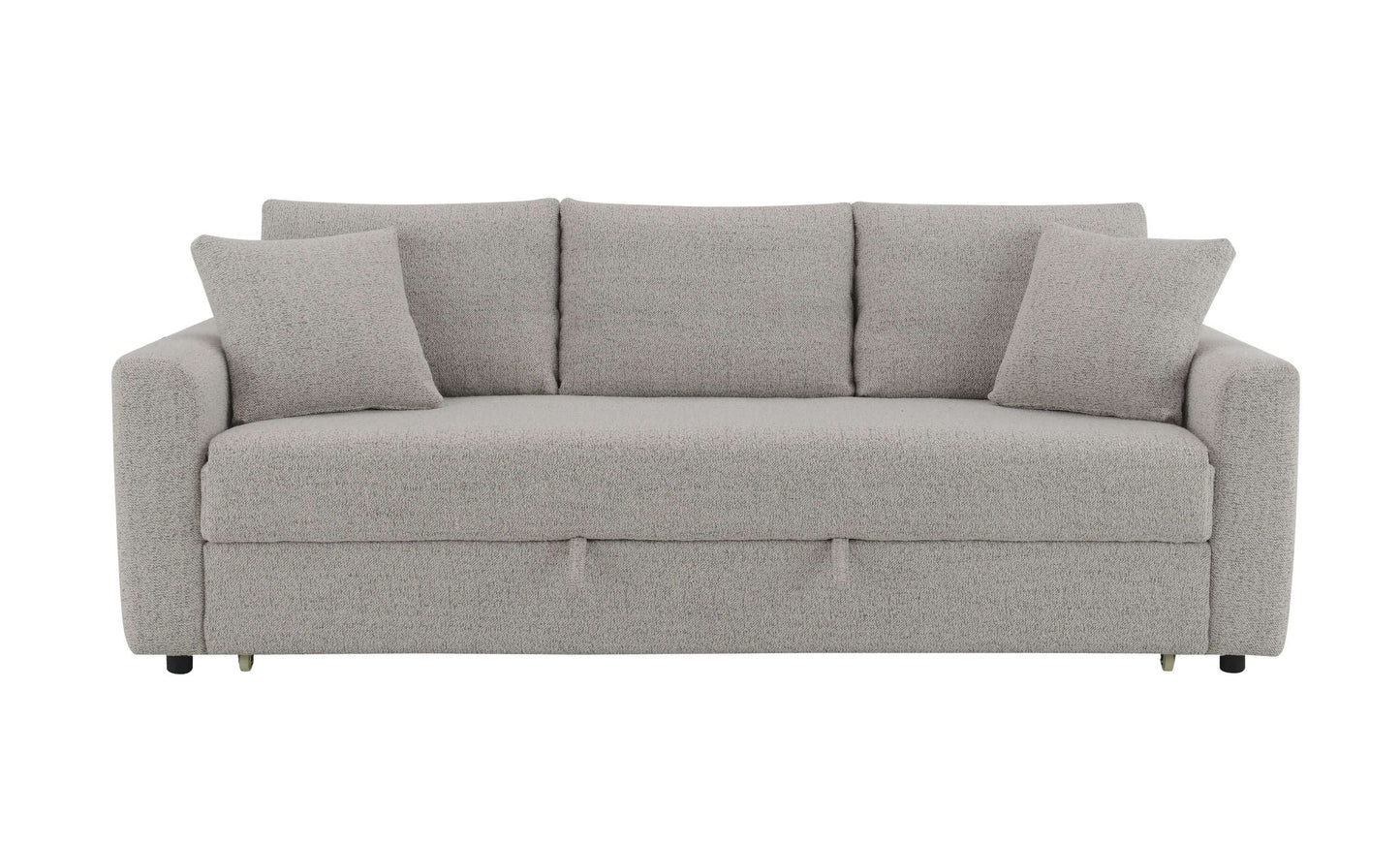 Connie Beige Boucle Sleeper Sectional Sofa – 89” Pull-Out Sofa Bed with Pillows in cozy boucle fabric.