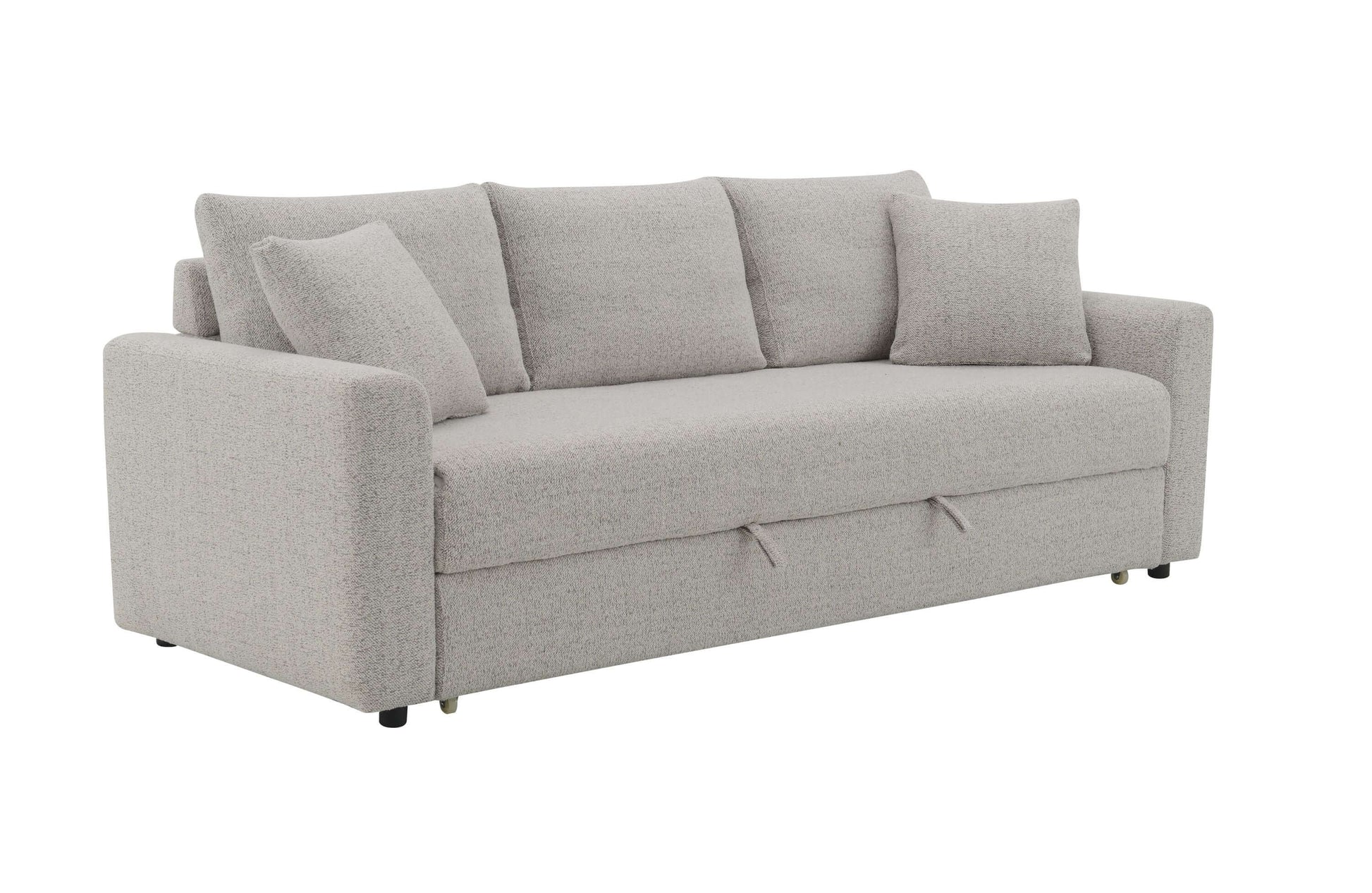 Connie Beige Boucle Sleeper Sectional Sofa – 89” Pull-Out Sofa Bed with Pillows in cozy boucle fabric.
