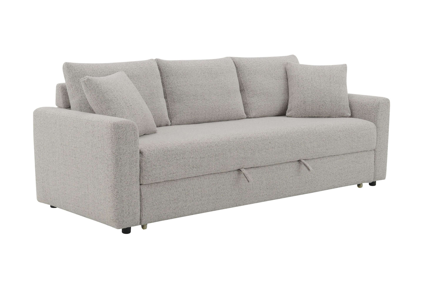 Connie Beige Boucle Sleeper Sectional Sofa – 89” Pull-Out Sofa Bed with Pillows in cozy boucle fabric.