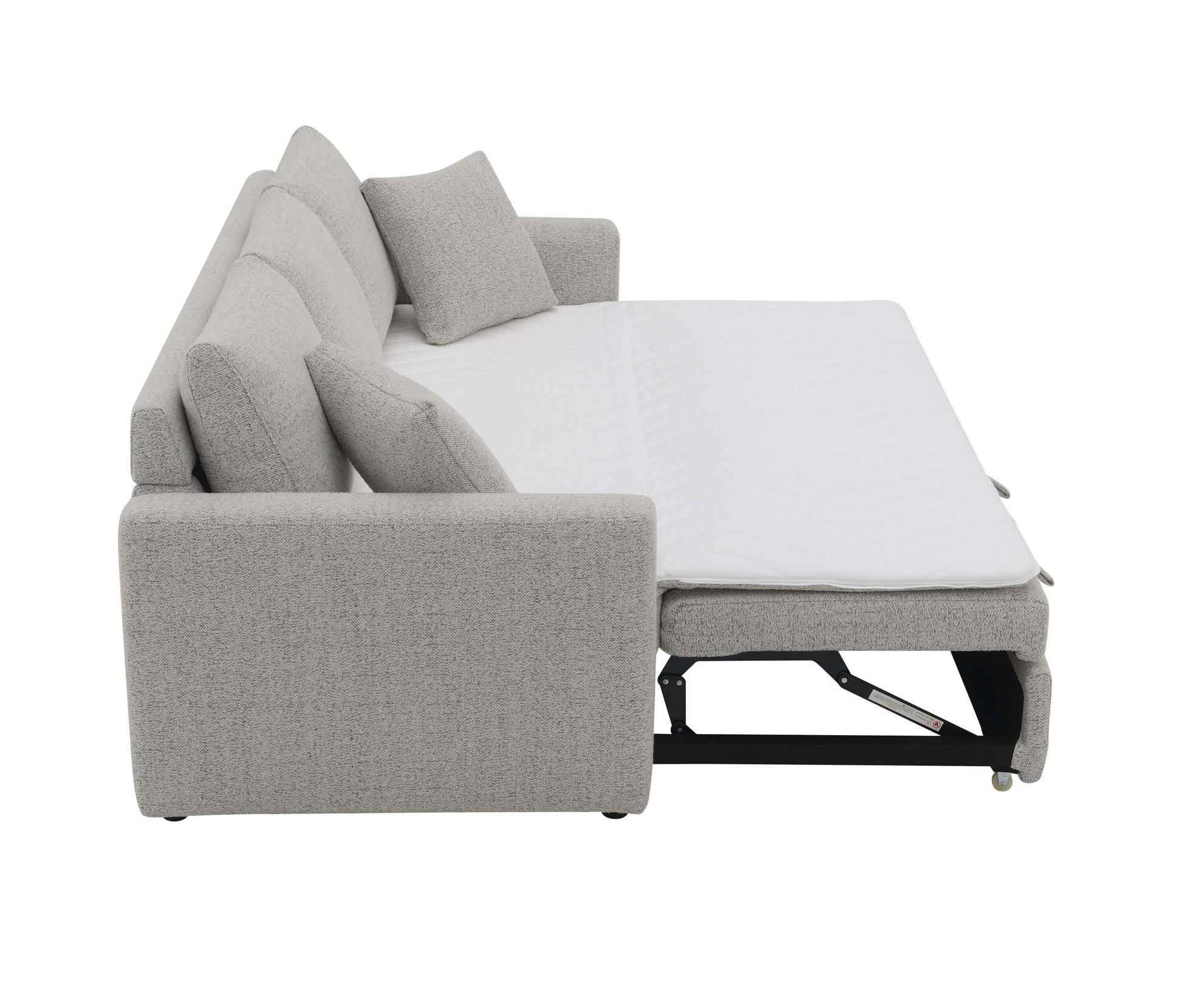 Connie Beige Boucle Sleeper Sectional Sofa – 89” Pull-Out Sofa Bed with Pillows in sleeper position.