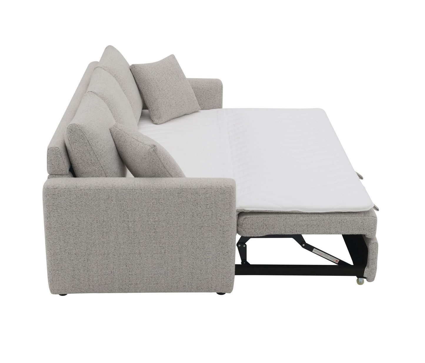 Connie Beige Boucle Sleeper Sectional Sofa – 89” Pull-Out Sofa Bed with Pillows in sleeper position.