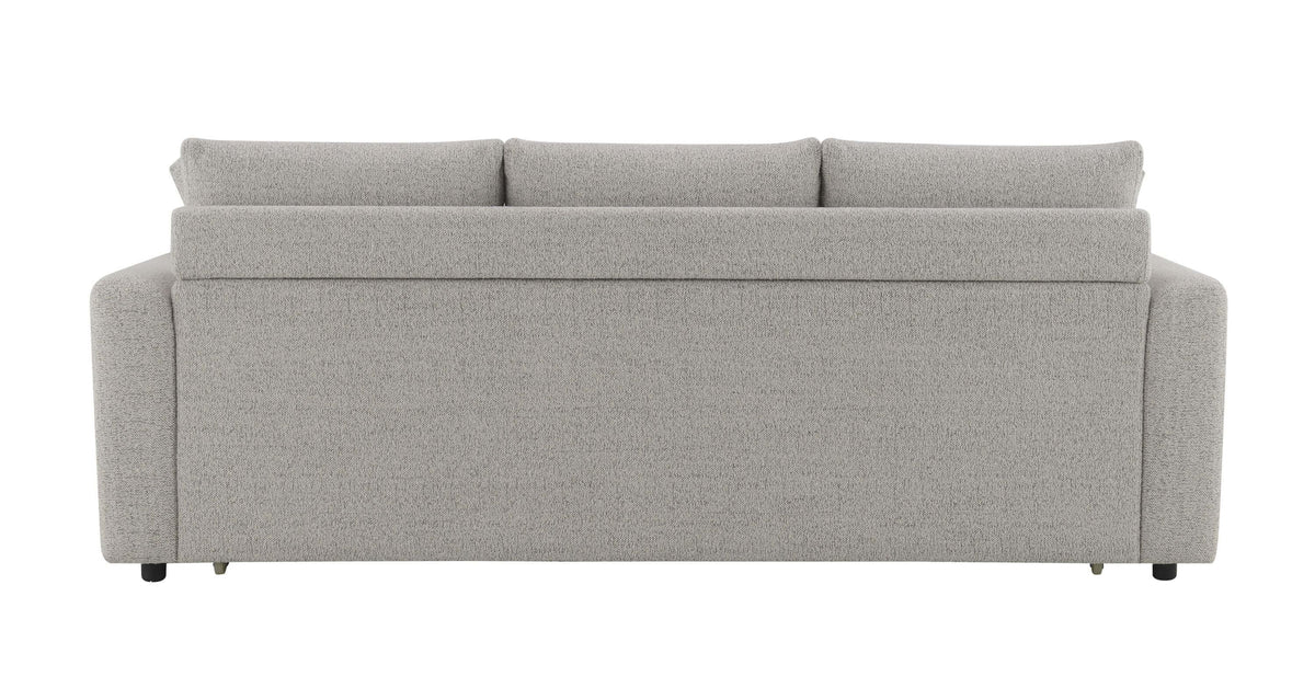 Connie Beige Boucle Sleeper Sectional Sofa – 89” Pull-Out Sofa Bed with Pillows back view, showcasing cozy boucle fabric.