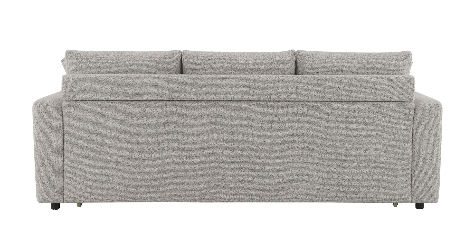 Connie Beige Boucle Sleeper Sectional Sofa – 89” Pull-Out Sofa Bed with Pillows back view, showcasing cozy boucle fabric.