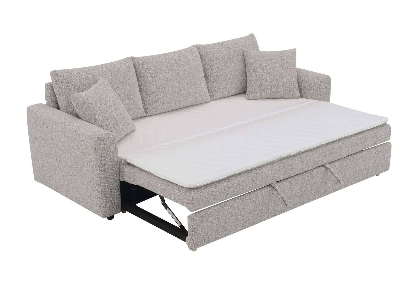 Connie Beige Boucle Sleeper Sectional Sofa – 89” Pull-Out Sofa Bed with Pillows in cozy boucle fabric.