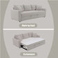 Connie Beige Boucle Sleeper Sectional Sofa – 89” Pull-Out Sofa Bed with Pillows in retracted and extended positions.
