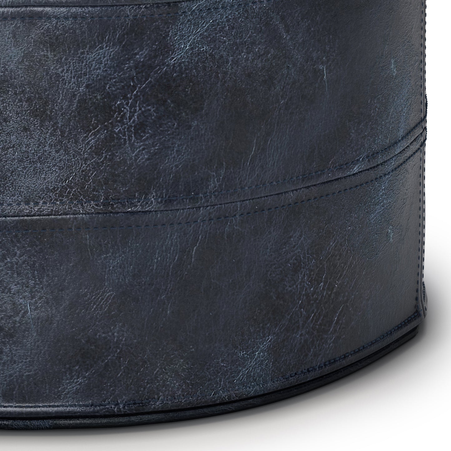 Connor Blue Leather Pouf – 18" Round Pouf – view 3
