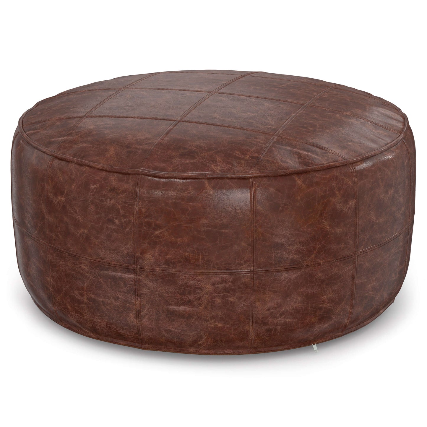 Connor Brown Buffalo Leather Ottoman 34" – Round Top-Grain Leather Pouf in rich top-grain buffalo leather.