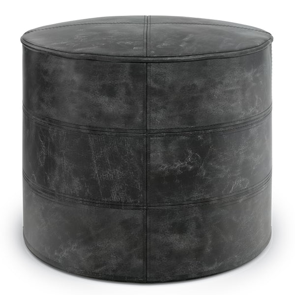 Connor Distressed Black Leather Pouf – 18