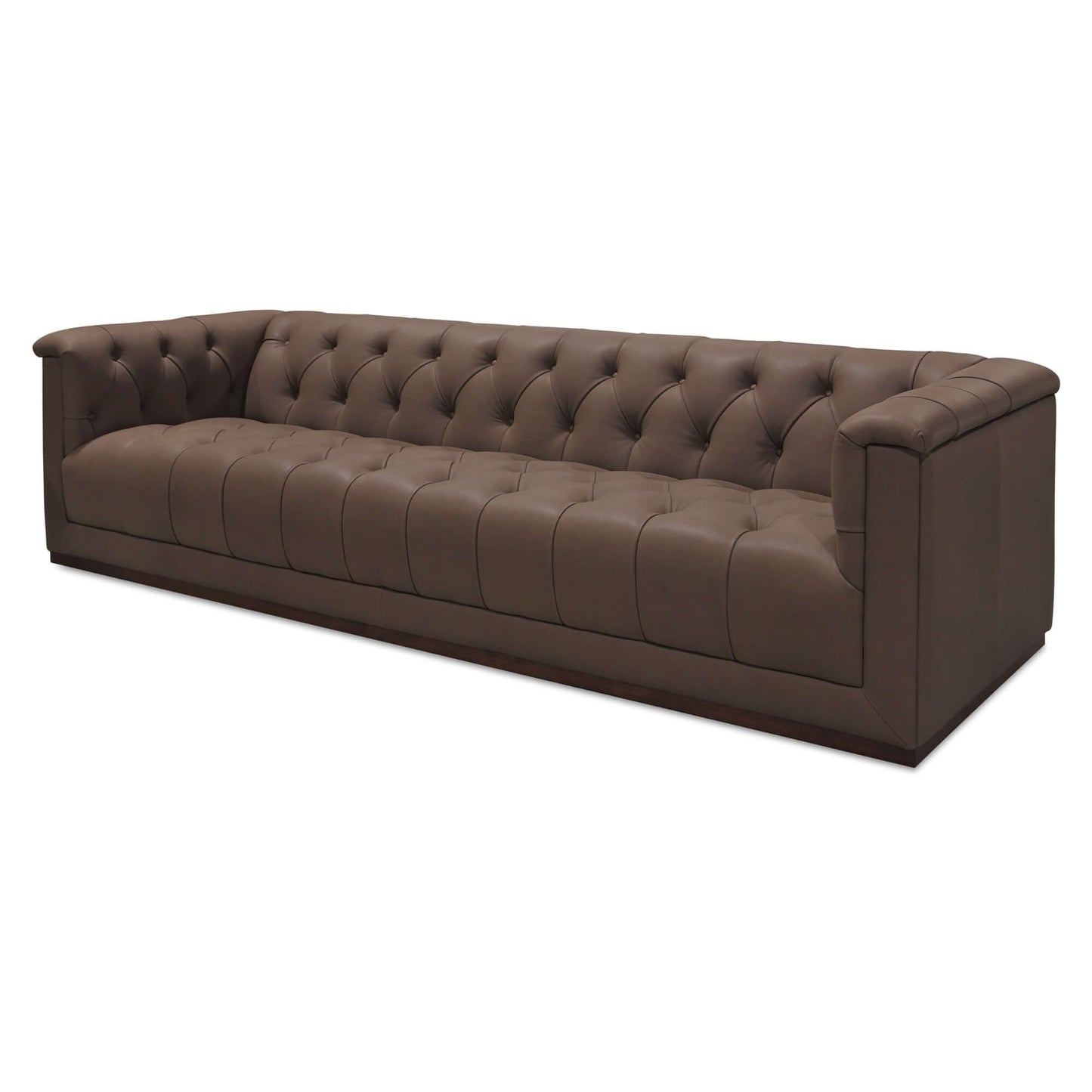 83.5" Cool Brown Top Grain Leather Sofa | Modern Rectilinear 3-Seater Sofa with tufted design and a sleek finish.