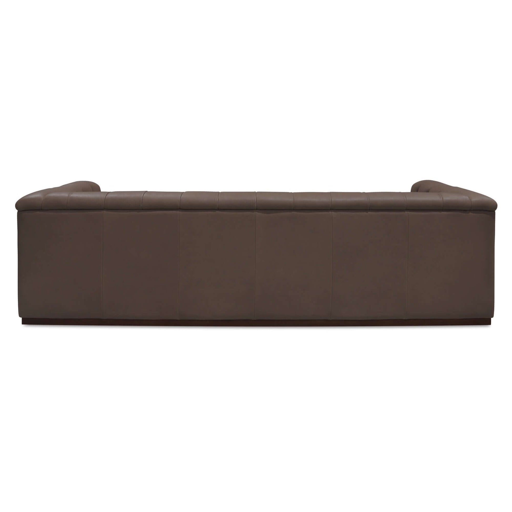 83.5" Cool Brown Top Grain Leather Sofa | Modern Rectilinear 3-Seater Sofa back view showcasing tufted design and premium leather.