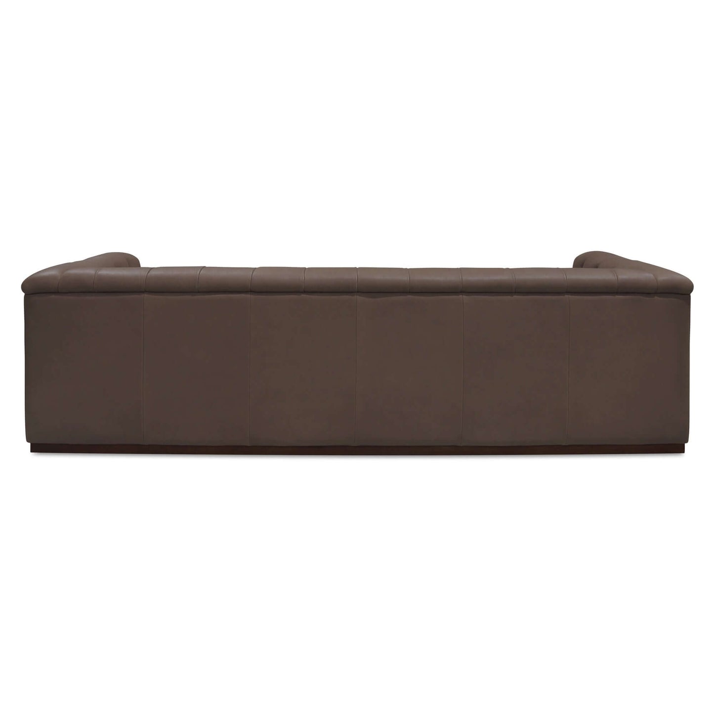 83.5" Cool Brown Top Grain Leather Sofa | Modern Rectilinear 3-Seater Sofa back view showcasing tufted design and premium leather.