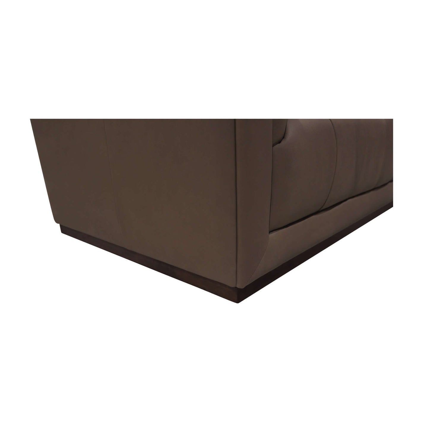 83.5" Cool Brown Top Grain Leather Sofa | Modern Rectilinear 3-Seater Sofa corner view showcasing premium leather and tufted design.