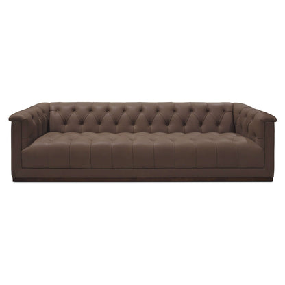 83.5" Cool Brown Top Grain Leather Sofa | Modern Rectilinear 3-Seater Sofa featuring tufted back design.
