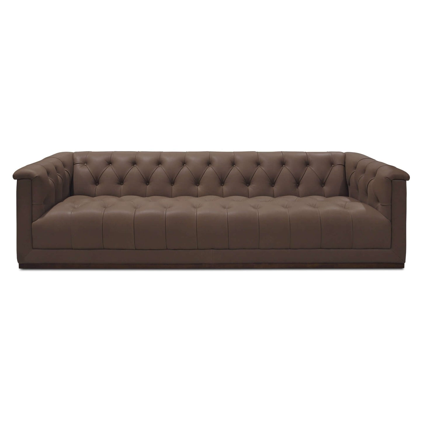 83.5" Cool Brown Top Grain Leather Sofa | Modern Rectilinear 3-Seater Sofa featuring tufted back design.