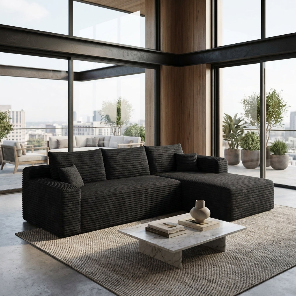 Corvina Cloud Sectional Sofa – 95" Black Corduroy – view 2