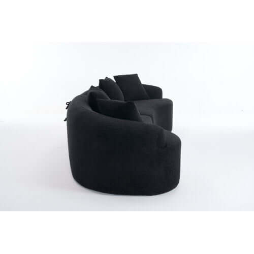 Curved Compression Foam Sectional Sofa – 110” Modular Chenille Couch (Sleeper Style) in black with plush upholstery.