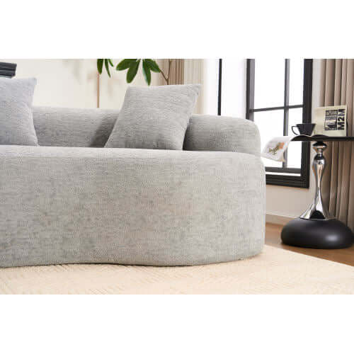 Curved Compression Foam Sectional Sofa – 110” Modular Chenille Couch (Sleeper Style) in a cozy living room setting.