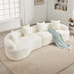 Curved Compression Foam Sectional Sofa – 110” Modular Chenille Couch (Sleeper Style) with plush cushions and cozy blanket.