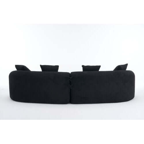 Curved Compression Foam Sectional Sofa – 110” Modular Chenille Couch (Sleeper Style) in black upholstery from the back view.