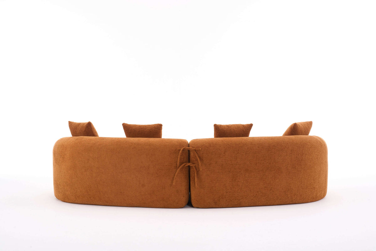 Curved Compression Foam Sectional Sofa – 110” Modular Chenille Couch (Sleeper Style) in a cozy, rounded design.