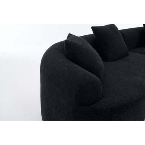 Curved Compression Foam Sectional Sofa – 110” Modular Chenille Couch (Sleeper Style) soft curves and plush black upholstery.