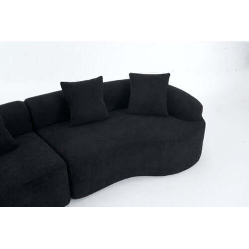 Curved Compression Foam Sectional Sofa – 110” Modular Chenille Couch (Sleeper Style) in black upholstery with plush pillows.