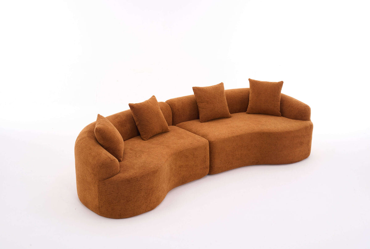 Curved Compression Foam Sectional Sofa in Orange