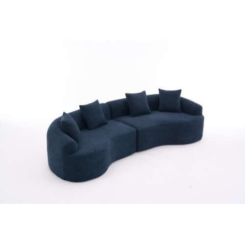 Curved Compression Foam Sectional Sofa – 110” Modular Chenille Couch (Sleeper Style) in dark blue with plush cushions.